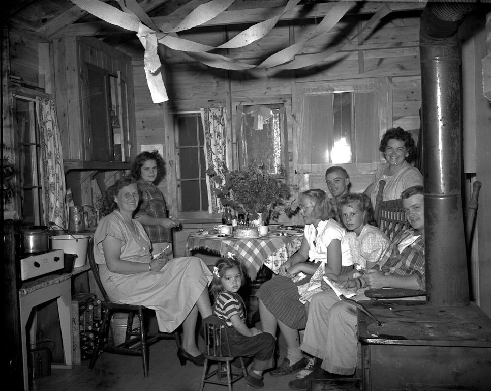 Party at the cabin - Mrs. Monsen, Mildred Joy Redhead Gilchrist, Keith Noel Gilchrist, Mildred Grace Crowe Redhead, 2 Monsens, Wesley Dale Redhead, Linda Jean Gilchrist